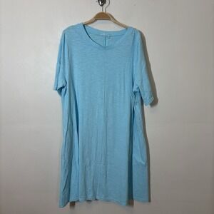 Fresh Produce T-shirt Dress Scoop‎ Neck XXL 100% Cotton Pockets Blue Lagenlook
